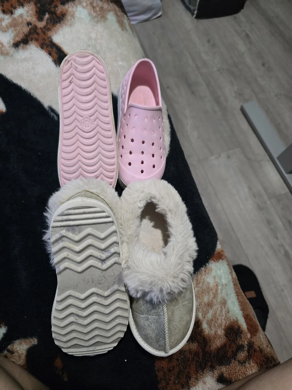 Kids Pink Slip-On Clog and Cream Faux-Fur Lined Slip-On Set
